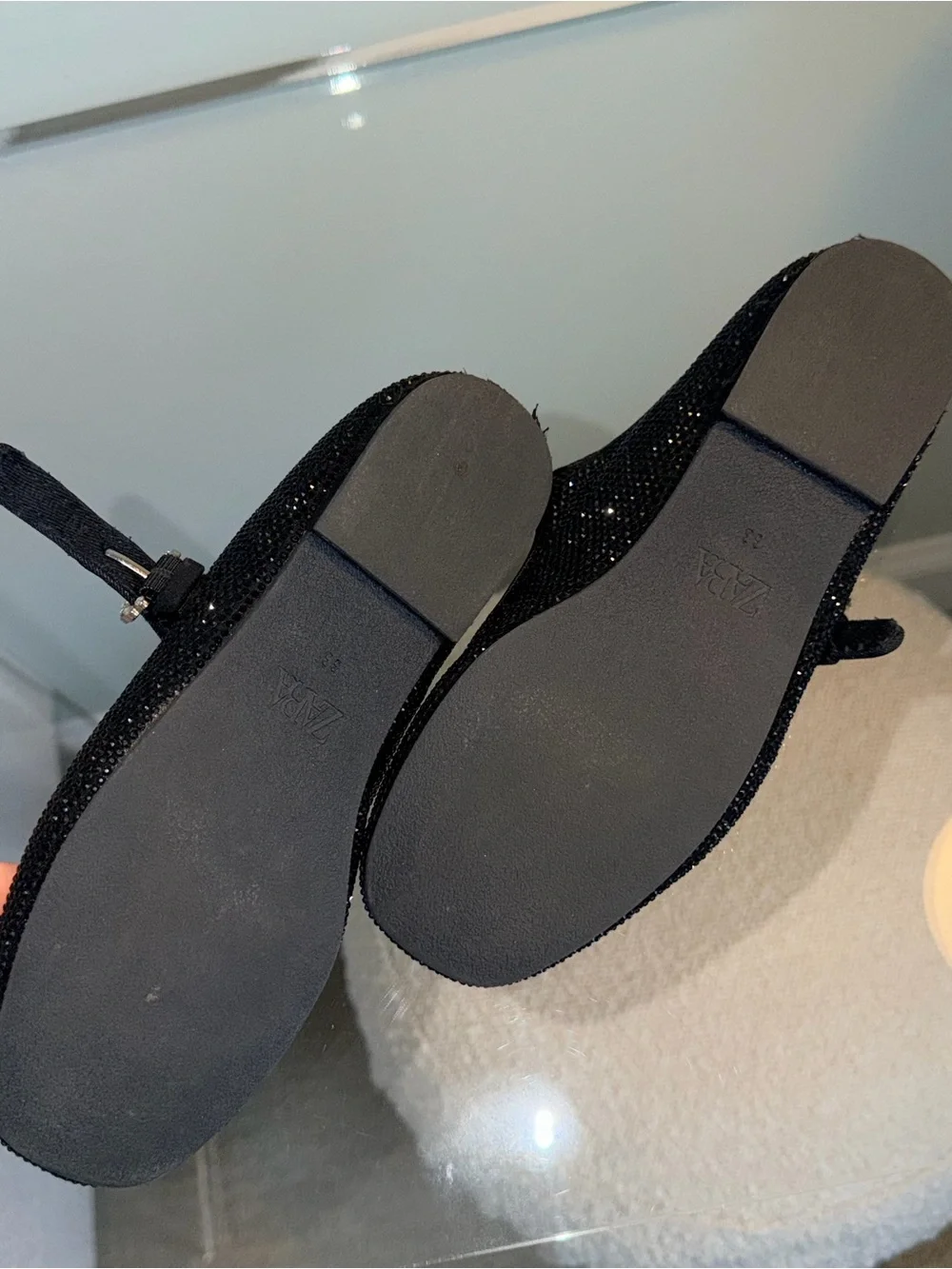 Zara Girls' Black Rhinestone Mary Jane Flats